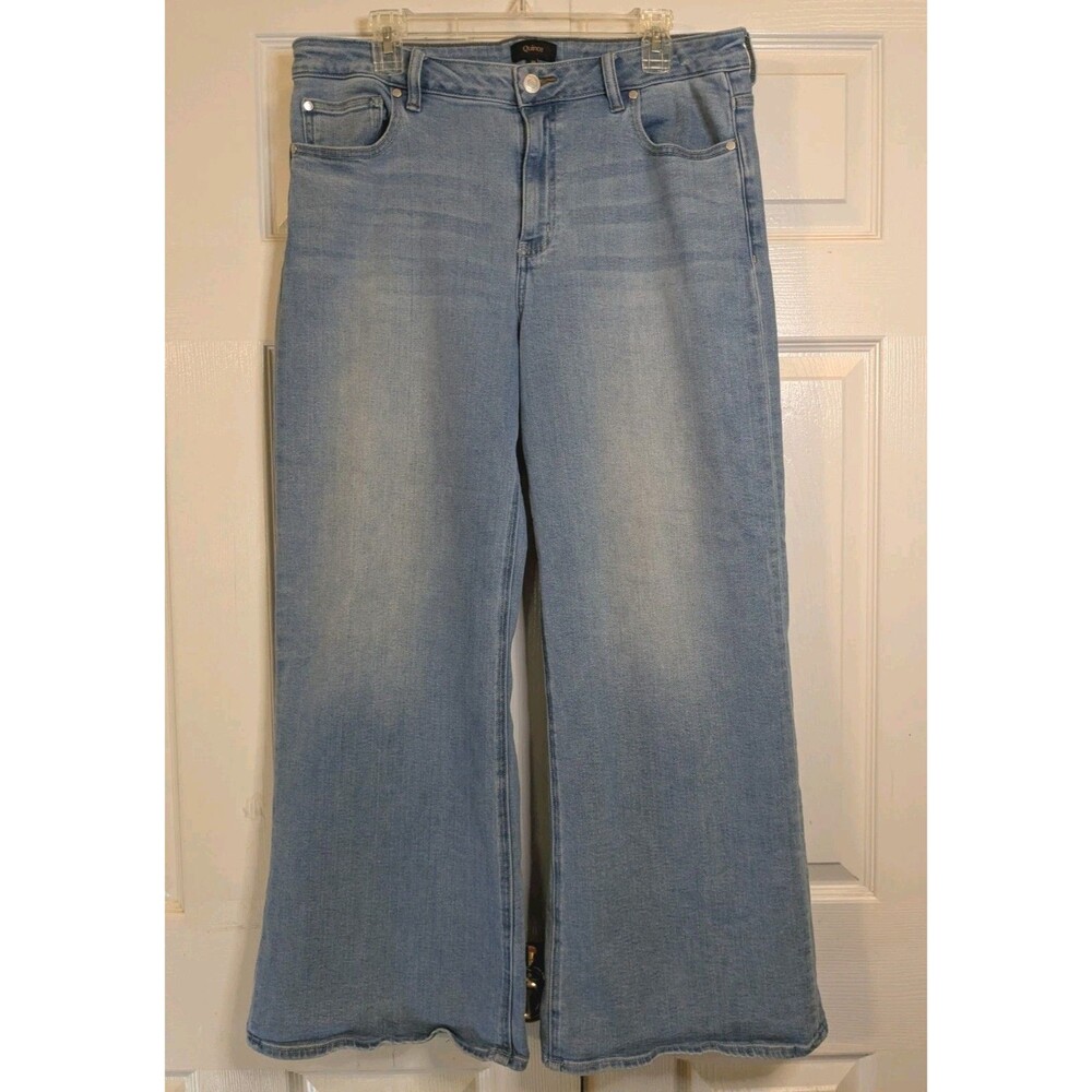 Quince Bella Stretch Wide Leg Jeans Womens 33 Frosted Blue Light Wash Denim
